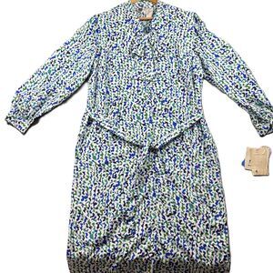 Don Elliot Dress Vintage 70s 80s Polyester Tie Waist Neck NWT Made in USA B114